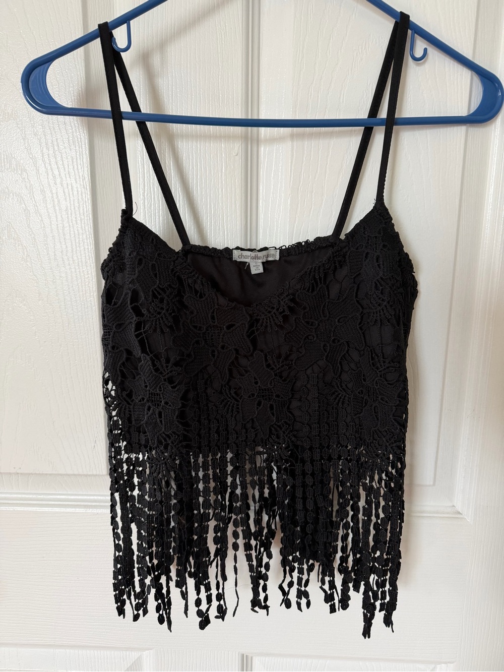 Charlotte Russe Black Crochet Fringe Camisole